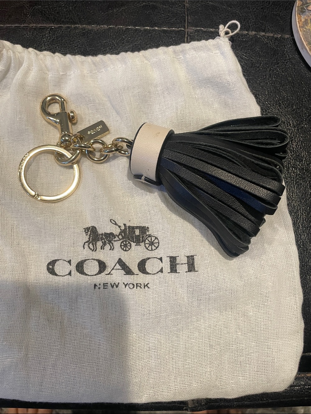 Coach Leather Signed Key Ring with Clip